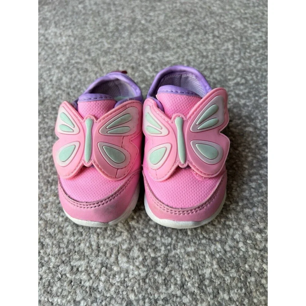 Carter's Girls Pink Butterfly Sneakers Size 3‎ Toddler Hook and Loop